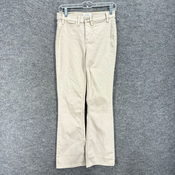 Nicole Miller Pants Women 4 Beige High Rise Bootcut Soho Flat Front Cotton - Picture 1 of 9